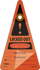 NMC - 7" High x 4" Long, LOCKED OUT - DANGER - EMPLOYEE NAME ___ COMPANY NAME ___ID#___PHONE#___, English Safety & Facility Lockout Tag - Tag Header: Danger, 1 Side, Orange Unrippable Vinyl - Exact Tooling