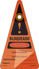 NMC - 7" High x 4" Long, BLOQUEADO - PELIGRO - Nombre del empleado___Nombre de la empresa___ IDENTIFICACION#:___Telefono#:___, Spanish Safety & Facility Lockout Tag - Tag Header: Danger, 1 Side, Orange Unrippable Vinyl - Exact Tooling