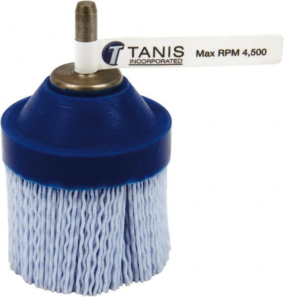 Tanis - 220 Grit, 2-1/2" Brush Diam, Crimped, End Brush - 1/4" Diam Steel Shank, 4,500 Max RPM - Exact Tooling
