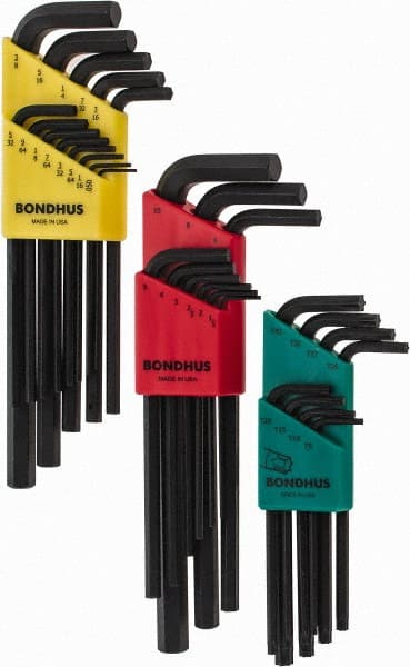 Bondhus - 30 Piece L-Key Hex Key Set - Hex Range 0.05 to 3/8", 8-5/8" OAL, Protanium High Torque Steel - Exact Tooling