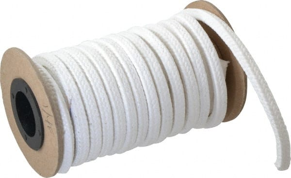 Made in USA - 1/4" x 9' Spool Length, PTFE/Sanitary Compression Packing - 1,000 Max psi, 500° F Max, White - Exact Tooling