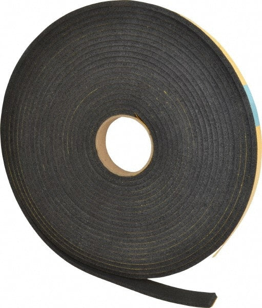 Made in USA - 1/4" Thick x 1" Wide x 50' Long Black Open Cell Natural Foam Rubber Roll - Stock Length, Adhesive Back, 24 to 30 Lb/Cu Ft Density, -20°F to 160°F - Exact Tooling
