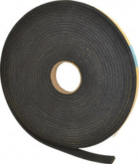 Made in USA - 1/4" Thick x 1" Wide x 50' Long Black Open Cell Natural Foam Rubber Roll - Stock Length, Adhesive Back, 24 to 30 Lb/Cu Ft Density, -20°F to 160°F - Exact Tooling