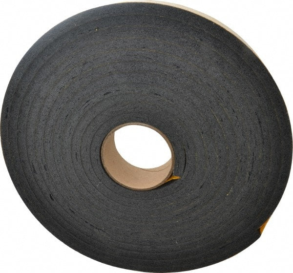 Made in USA - 7/16" Thick x 2" Wide x 25' Long Black Open Cell Natural Foam Rubber Roll - Stock Length, Adhesive Back, 24 to 30 Lb/Cu Ft Density, -20°F to 160°F - Exact Tooling