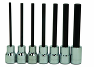 8 Piece - 1/8; 9/64; 5/32; 3/16; 7/32; 1/4; 5/16; & 3/8" - 3/8" Drive - Hex Long Bit Socket Set - Exact Tooling