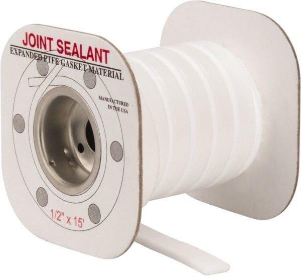 Made in USA - 15' Long x 1/2" Wide Economy PTFE Joint Sealant - White, 1-1/8 to 1-1/2" Approximate Flange Form Width - Exact Tooling
