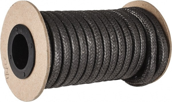 Made in USA - 1/4" x 19' Spool Length, Graphite Yarn Compression Packing - 3,500 Max psi, -450 to 6000° F, Dark Gray - Exact Tooling