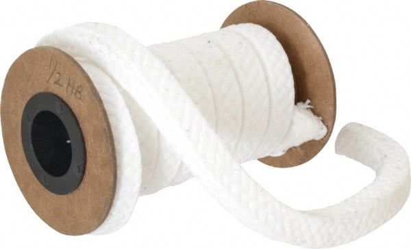 Made in USA - 1/2" x 4.9' Spool Length, PTFE/Soft Filament Compression Packing - 1,000 Max psi, -450 to 500° F, White - Exact Tooling