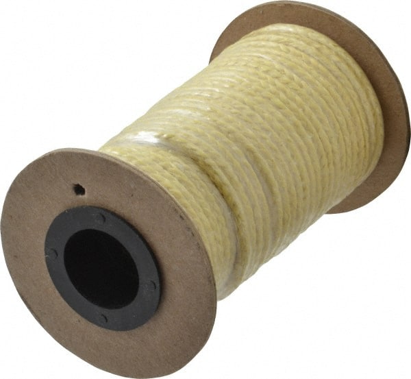Made in USA - 1/8" x 40-1/2' Spool Length, TFE/Aramid Compression Packing - 5,000 Max psi, -100 to 500° F, Yellow - Exact Tooling