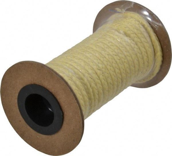 Made in USA - 3/16" x 22' Spool Length, TFE/Aramid Compression Packing - 5,000 Max psi, -100 to 500° F, Yellow - Exact Tooling