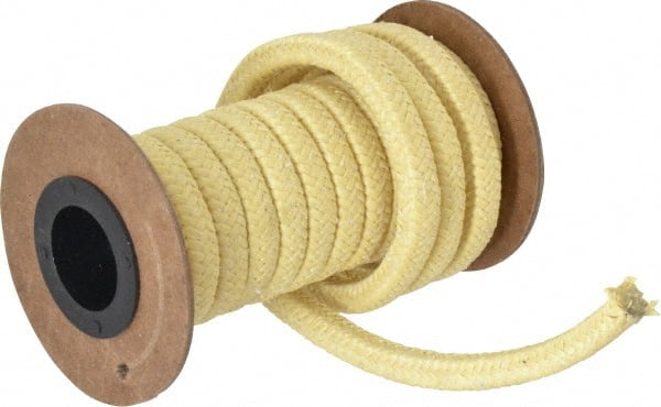 Made in USA - 5/16" x 8.2' Spool Length, TFE/Aramid Compression Packing - 5,000 Max psi, -100 to 500° F, Yellow - Exact Tooling