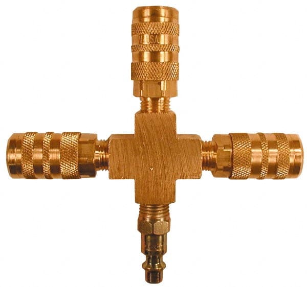 Coilhose Pneumatics - 1/4" Inlet, 1/4" Outlet Manifold - 5" Long x 3/4" Wide x 4-5/8" High, 1 Inlet Port, 3 Outlet Ports - Exact Tooling