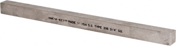 Made in USA - 12" Long x 3/4" High x 3/4" Wide, Undersized Key Stock - Type 316 Stainless Steel - Exact Tooling