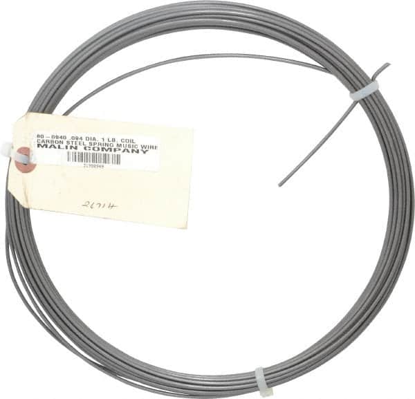Value Collection - 34 Gage, 0.094 Inch Diameter x 43 Ft. Long, High Carbon Steel, Tempered Music Wire Coil - ASTM A228, 1 Lb. Shipping Weight - Exact Tooling