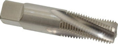 Balax - 1/4-18 NPT, 15° Helix, 4 Flutes, Bottoming Chamfer, Bright Finish, Cobalt, Spiral Flute Pipe Tap - Right Hand Flute, 9/16" Shank Diam, 1-1/16" Thread Length, 0.333-0.389" Projection, 7/16" Square Size, - Exact Tooling