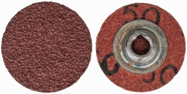 Merit Abrasives - 1" Disc Diam, 50 Grit, Aluminum Oxide Quick Change Disc - Type S Attaching System, Coated, Brown, 40,000 RPM, ALO Series - Exact Tooling