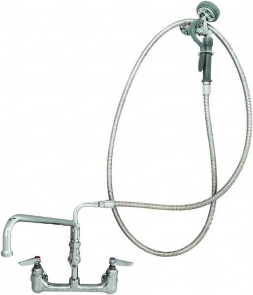 T&S Brass - Riser with Spring Guide, 2 Way Design, Wall Mount, Pre Rinse Faucet Assembly - Lever Handle - Exact Tooling