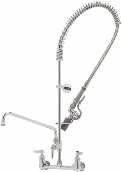 T&S Brass - Riser with Spring Guide, 2 Way Design, Wall Mount, Wall Pre Rinse Faucet Assembly - Lever Handle - Exact Tooling