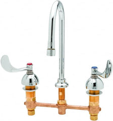 T&S Brass - Faucet Mount, Deck Mount Faucet without Spray - Two Handle, Wrist Blade Handle, Spread Rigid Gooseneck Spout, No Drain - Exact Tooling