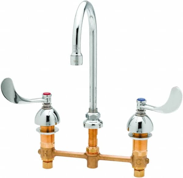 T&S Brass - Faucet Mount, Deck Mount Faucet without Spray - Two Handle, Wrist Blade Handle, Swivel Gooseneck Spout, No Drain - Exact Tooling
