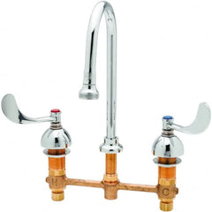 T&S Brass - Faucet Mount, Deck Mount Faucet without Spray - Two Handle, Wrist Blade Handle, Spread Rigid Gooseneck Spout, No Drain - Exact Tooling