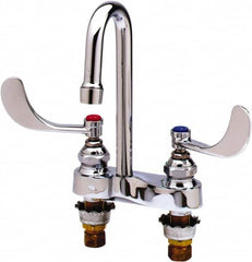 T&S Brass - Faucet Mount, Deck Mount Faucet without Spray - Two Handle, Wrist Blade Handle, Gooseneck Spout, No Drain - Exact Tooling