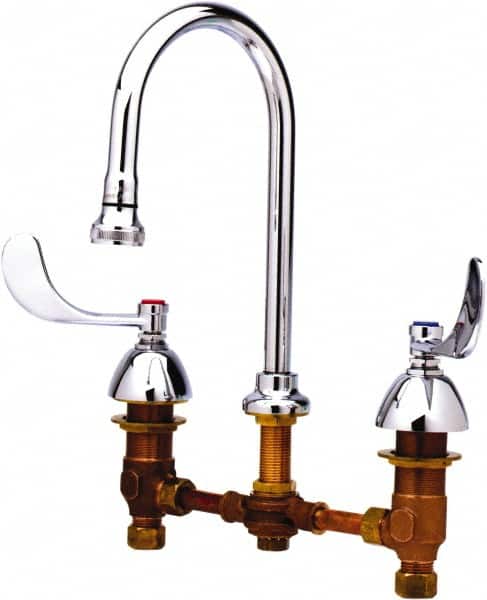 T&S Brass - Faucet Mount, Deck Mount Faucet without Spray - Two Handle, Wrist Blade Handle, Spread Rigid Gooseneck Spout, No Drain - Exact Tooling