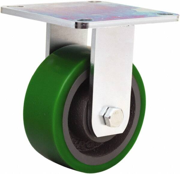 Hamilton - 5" Diam x 2" Wide x 6-1/2" OAH Top Plate Mount Rigid Caster - Polyurethane Mold onto Cast Iron Center, 900 Lb Capacity, Sealed Precision Ball Bearing, 5 x 5-1/2" Plate - Exact Tooling