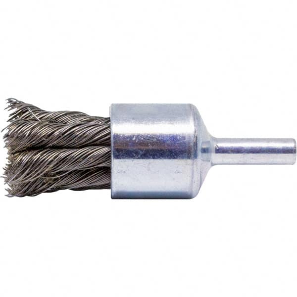 Brush Research Mfg. - 3/4" Brush Diam, Knotted, End Brush - 1/4" Diam Steel Shank, 20,000 Max RPM - Exact Tooling