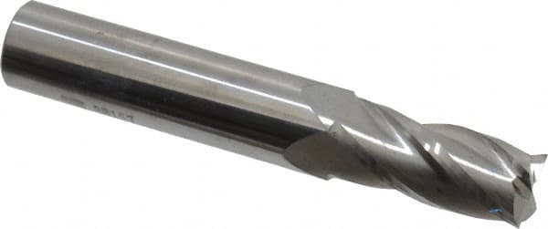 SGS - 29/64", 1" LOC, 1/2" Shank Diam, 3" OAL, 4 Flute, Solid Carbide Square End Mill - Single End, Uncoated, Spiral Flute, 30° Helix, Centercutting, Right Hand Cut, Right Hand Flute, Series 1 - Exact Tooling