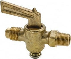 Parker - 1/4" Pipe, 3/8" Tube, Flare to Male Pipe Drain Cock & Shutoff Valve - 1/4-18 Thread, 30 Max psi - Exact Tooling