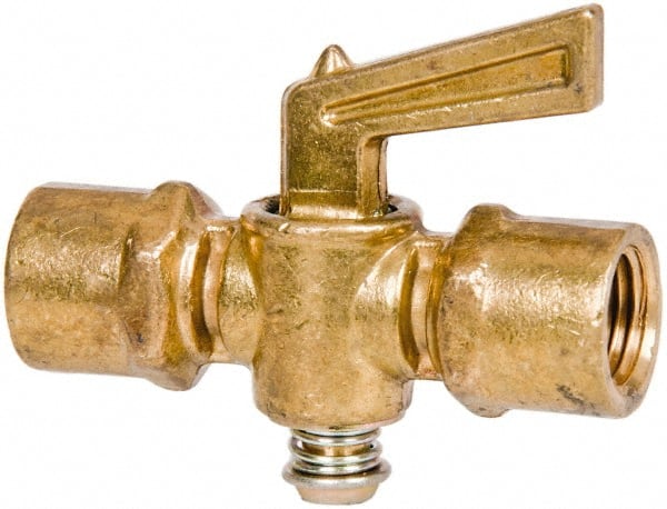 Parker - 1/4" Tube, Compression Pipe to Compression Pipe Drain Cock & Shutoff Valve - 1/4-18 Thread, 30 Max psi - Exact Tooling