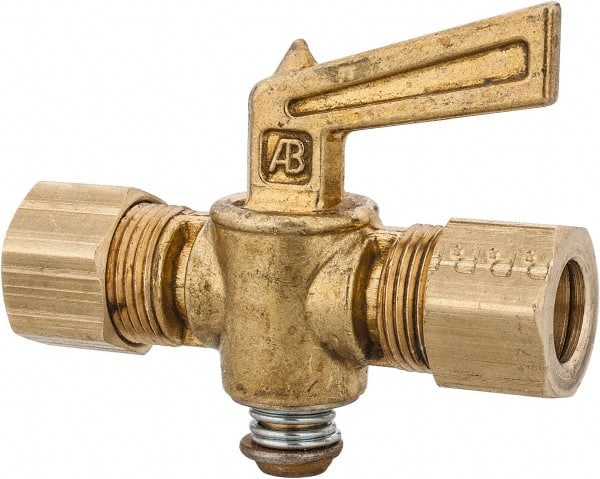 Parker - 3/8" Tube, Compression Pipe to Compression Pipe Drain Cock & Shutoff Valve - 3/8-18 Thread, 30 Max psi - Exact Tooling
