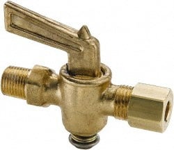 Parker - 1/4" Pipe, 1/4" Tube, Compression Pipe to Male Pipe Drain Cock & Shutoff Valve - 1/4-18 Thread, 30 Max psi - Exact Tooling