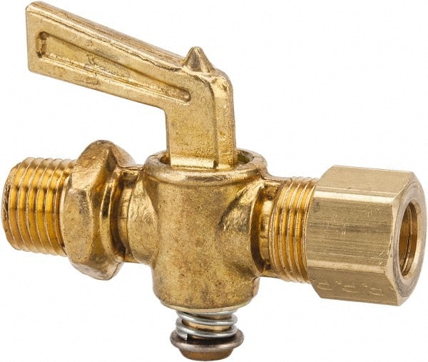 Parker - 1/4" Pipe, 3/8" Tube, Compression Pipe to Male Pipe Drain Cock & Shutoff Valve - 1/4-18 Thread, 30 Max psi - Exact Tooling