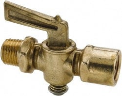 Parker - 1/4" Pipe, Female Pipe to Male Pipe Drain Cock & Shutoff Valve - 1/4-18 Thread, 30 Max psi - Exact Tooling