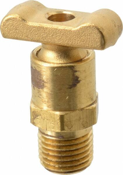 Parker - 1/4" Pipe, Male Pipe Drain Cock & Shutoff Valve - 1/4-18 Thread, 150 Max psi - Exact Tooling