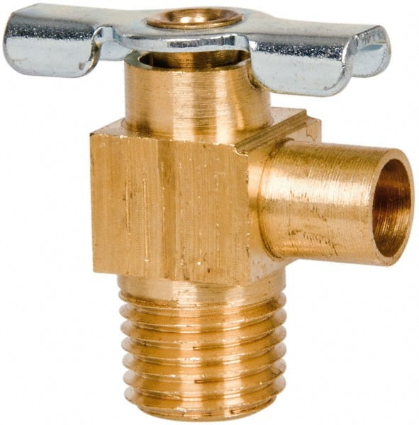 Parker - 1/4" Pipe, 3/8" Tube, Tube to Male Pipe Drain Cock & Shutoff Valve - 1/4-18 Thread, 150 Max psi - Exact Tooling