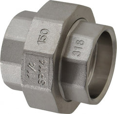 Merit Brass - 1-1/4" Grade 316 Stainless Steel Pipe Union - Socket Weld x Socket Weld End Connections, 150 psi - Exact Tooling