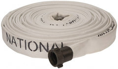 Made in USA - 1-1/2" ID x 1-3/4" OD, 150 Working psi, White Polyester/Rubber Fire Hose, Single Jacket - 1-1/2" NH/NST Ends, 100' Long, -40 to 150°F,450 Burst psi - Exact Tooling