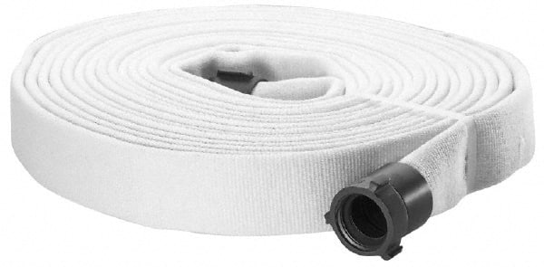 Made in USA - 2-1/2" ID x 3" OD, 400 Working psi, White Polyester/Rubber Fire Hose, Double Jacket - 2-1/2" NH/NST Ends, 100' Long, -40 to 150°F,1,200 Burst psi - Exact Tooling