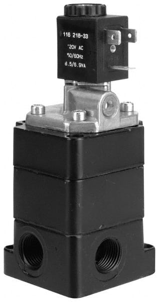 ARO/Ingersoll-Rand - 2.4 CV Flow Rate, 3 Way Poppet Air Control Valve - 1/2" NPT Inlet, 120 VAC, Solenoid Actuator - Exact Tooling