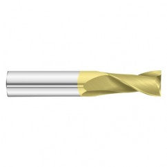 25/64 Dia. x 2-3/4 Overall Length 2-Flute Square End Solid Carbide SE End Mill-Round Shank-Center Cut-TiN - Exact Tooling