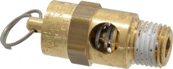 Conrader - 1/4" Inlet, ASME Safety Relief Valve - 125 Max psi, Brass, 116 Cubic' per Min - Exact Tooling