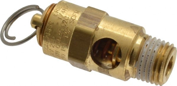 Conrader - 1/4" Inlet, ASME Safety Relief Valve - 150 Max psi, Brass, 136 Cubic' per Min - Exact Tooling