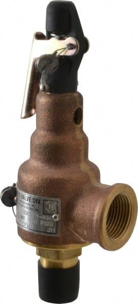 Midwest Control - 1/2" Inlet, 3/4" Outlet, ASME Safety Relief Valve - 150 Max psi, Bronze, 350 Cubic' per Min - Exact Tooling
