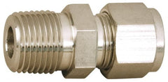 Parker - 1/8" OD, Stainless Steel Male Connector - -425 to 1,200°F, 3/8" Hex, Comp x MNPT Ends - Exact Tooling