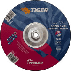 Weiler - 24 Grit, 9" Wheel Diam, Type 28 Depressed Center Wheel - Medium Grade, Aluminum Oxide, R Hardness, 6,600 Max RPM - Exact Tooling