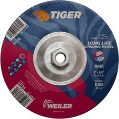 Weiler - 24 Grit, 7" Wheel Diam, Type 28 Depressed Center Wheel - Medium Grade, Aluminum Oxide, R Hardness, 8,500 Max RPM - Exact Tooling
