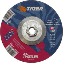 Weiler - 24 Grit, 6" Wheel Diam, Type 27 Depressed Center Wheel - Medium Grade, Aluminum Oxide, R Hardness, 10,200 Max RPM - Exact Tooling